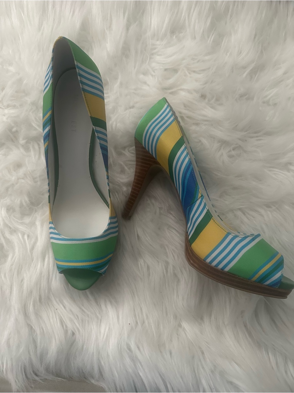 Striped Green Multi Peep-Toe High Heels